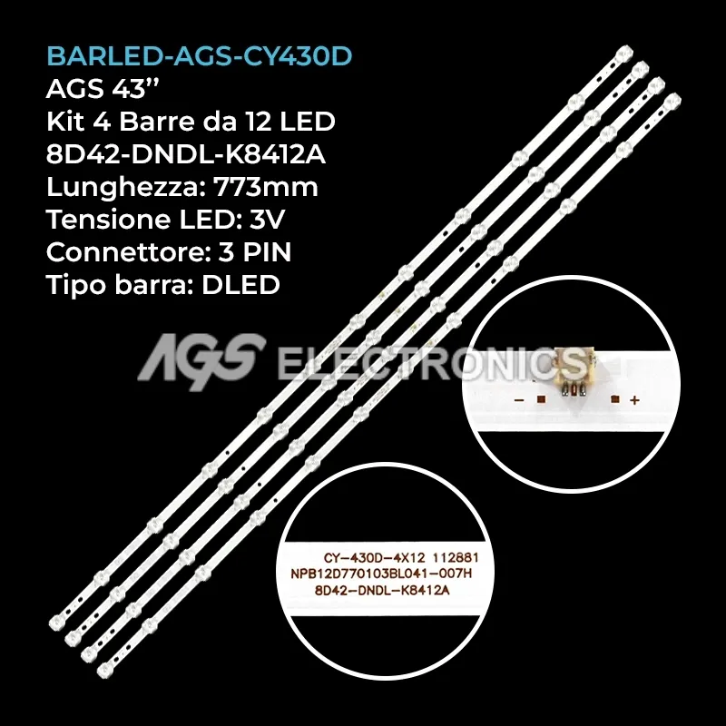 kit 4 barre LED retroilluminazione per Onvo 43 pollici modello OV43250