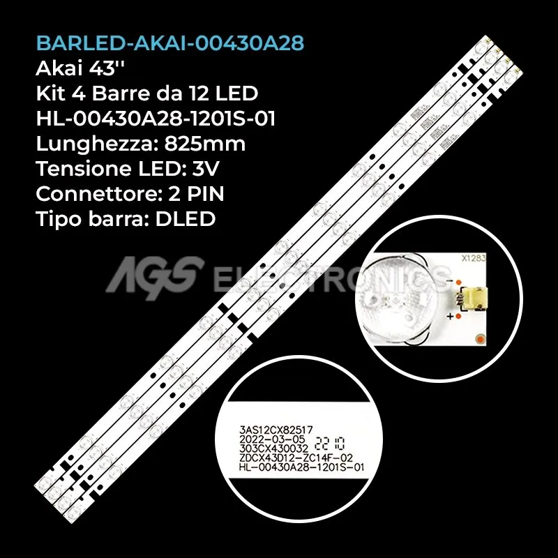 kit 4 barre LED retroilluminazione per Pixel 43 pollici modello LE4329