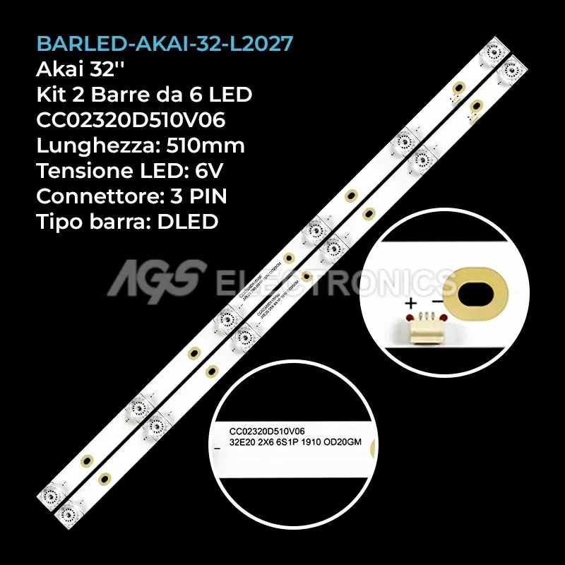 kit 2 barre LED retroilluminazione per DEXP 32 pollici modello F32D7000C