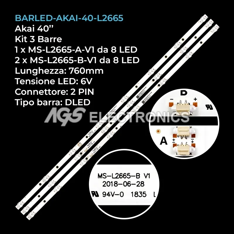 kit 3 barre LED retroilluminazione per Aiwa 40 pollici modello VHIX40F152MSY