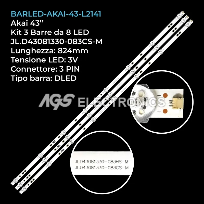 kit 3 barre LED retroilluminazione per Akai 43 pollici modello G43DFHDS8
