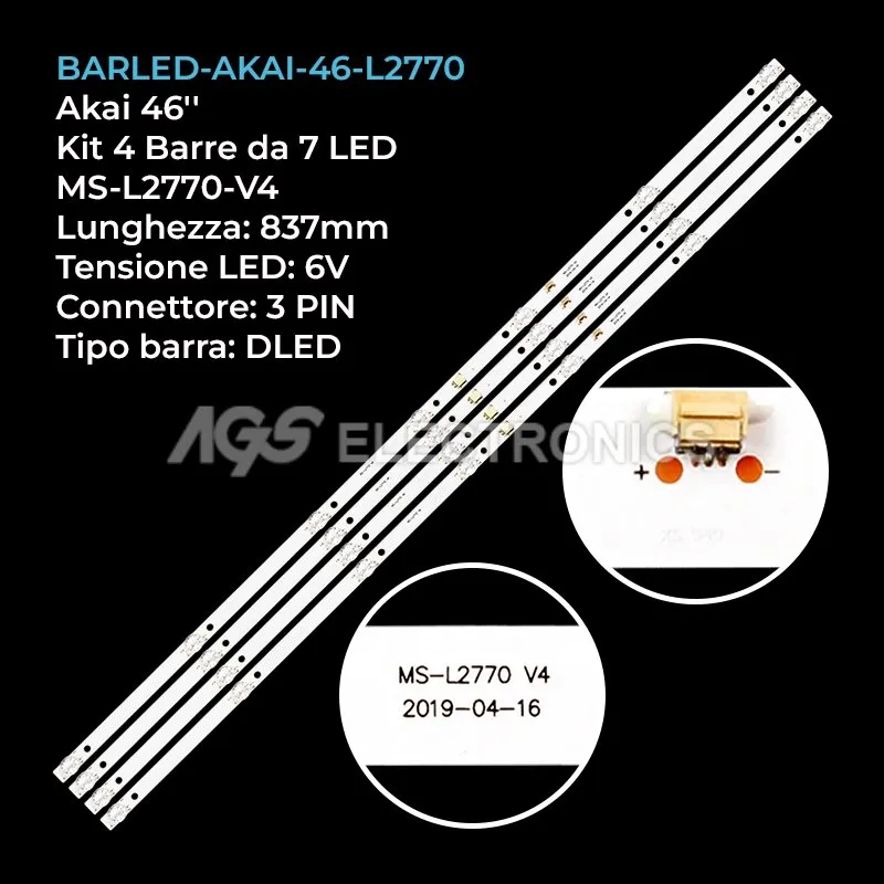 kit 4 barre LED retroilluminazione per Akai 46 pollici modello NTV4516SLED