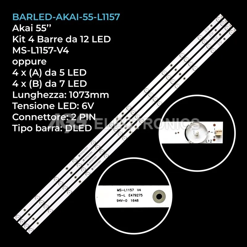 kit 4 barre LED retroilluminazione per Sonoko 55 pollici modello SNKLE5566UDS
