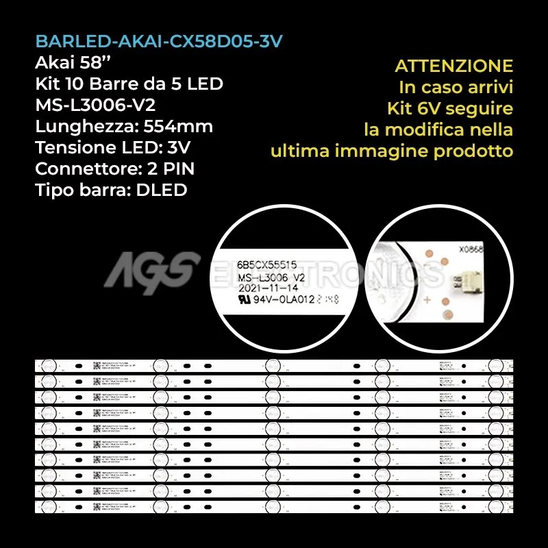 kit 10 barre LED retroilluminazione per Skytech 58 pollici modello ST6040US