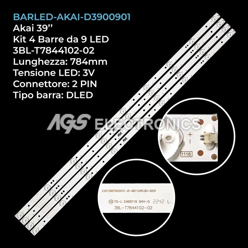 kit 4 barre LED retroilluminazione per Akai 39 pollici modello AKTV404TS