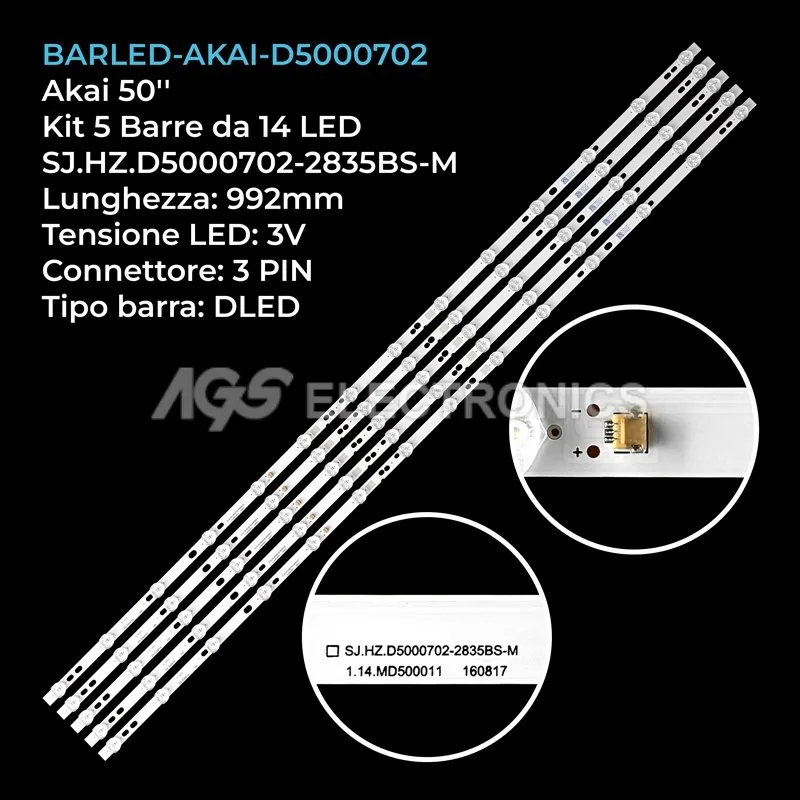 kit 5 barre LED retroilluminazione per Akai 50 pollici modello AKTV5020TSMART