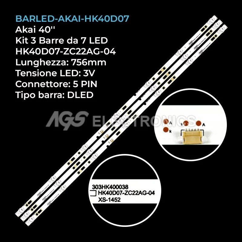 kit 3 barre LED retroilluminazione per Akai 40 pollici modello V400HJ6PE1