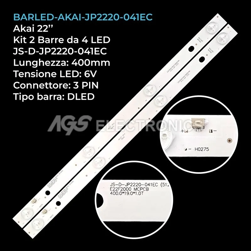 kit 2 barre LED retroilluminazione per Akai 22 pollici modello AKTV2213TSMART