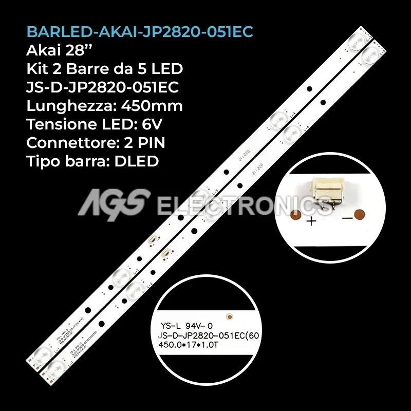 kit 2 barre LED retroilluminazione per Akai 28 pollici modello AKTV2814T