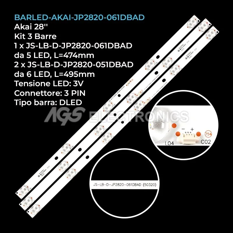 kit 3 barre LED retroilluminazione per Akai 28 pollici modello LED28C310A