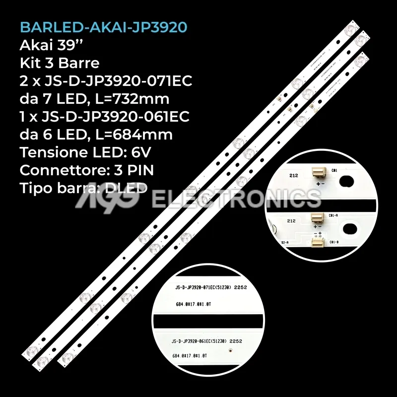 kit 3 barre LED retroilluminazione per Master 39 pollici modello TL406TS