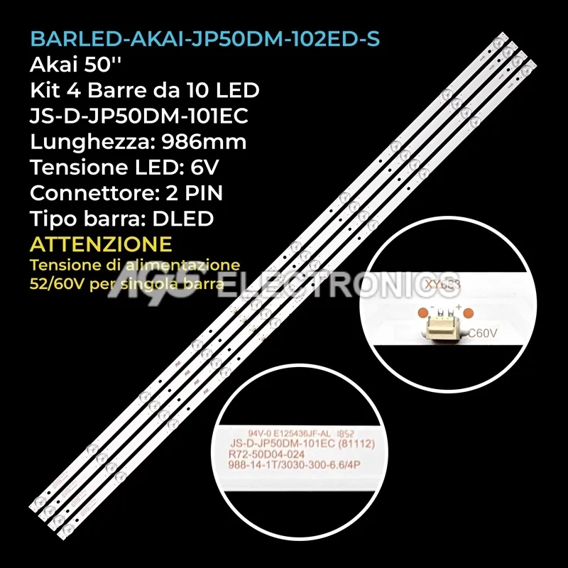 kit 4 barre LED retroilluminazione per Rca 50 pollici modello RC50B19S4KSM