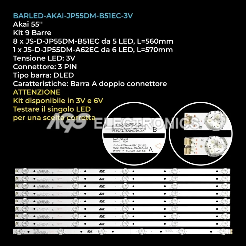 kit 9 barre LED retroilluminazione per Nordmende 55 pollici modello D55M30