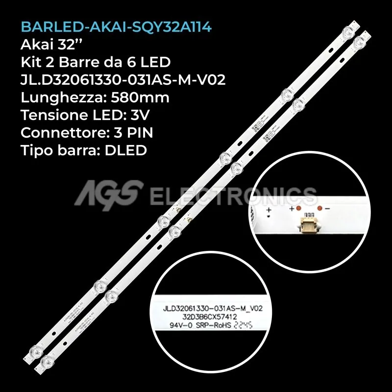 kit 2 barre LED retroilluminazione per Kroms 32 pollici modello KS3200FD