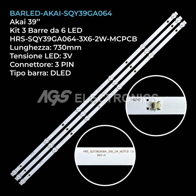 kit 3 barre LED retroilluminazione per Nordmende 39 pollici modello ND39S3100SSMART
