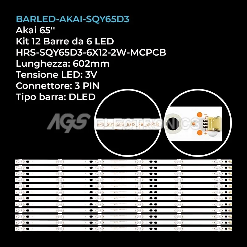 kit 12 barre LED retroilluminazione per Akai 65 pollici modello AKTV6536UHD