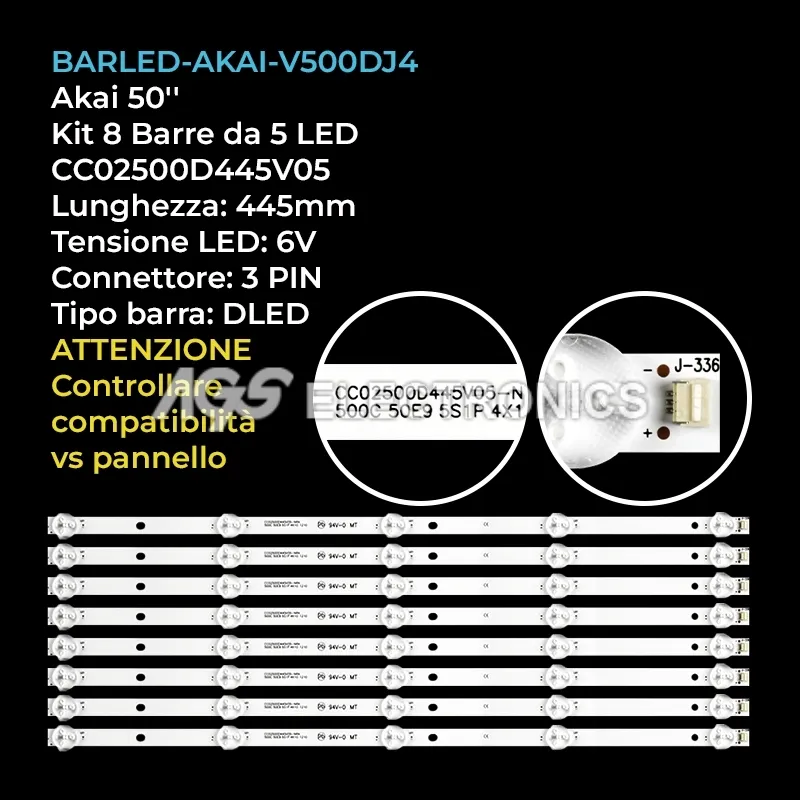 kit 8 barre LED retroilluminazione per Akai 50 pollici modello THLD50WE9