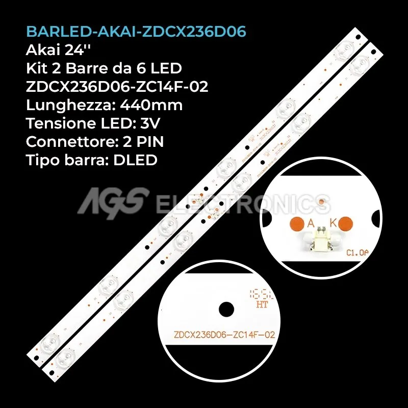 kit 2 barre LED retroilluminazione per Rca 24 pollici modello RTDVD2409