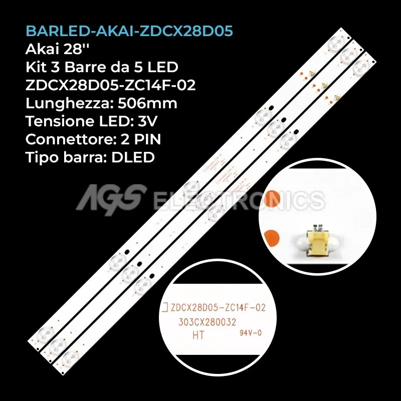 kit 3 barre LED retroilluminazione per Akai 28 pollici modello LEDV28E33D
