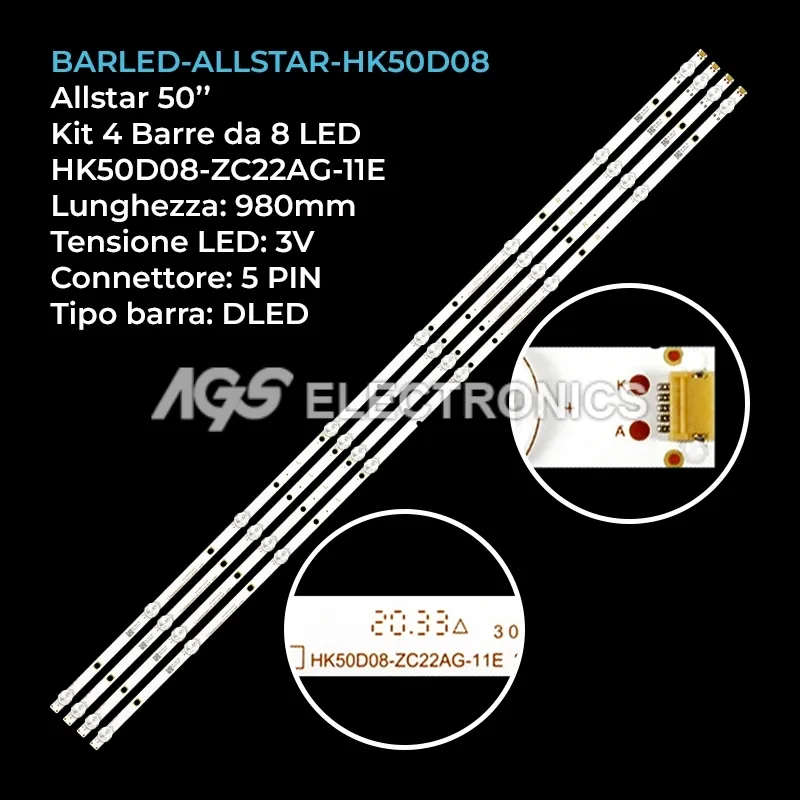 kit 4 barre LED retroilluminazione per Rca 50 pollici modello RS50U2
