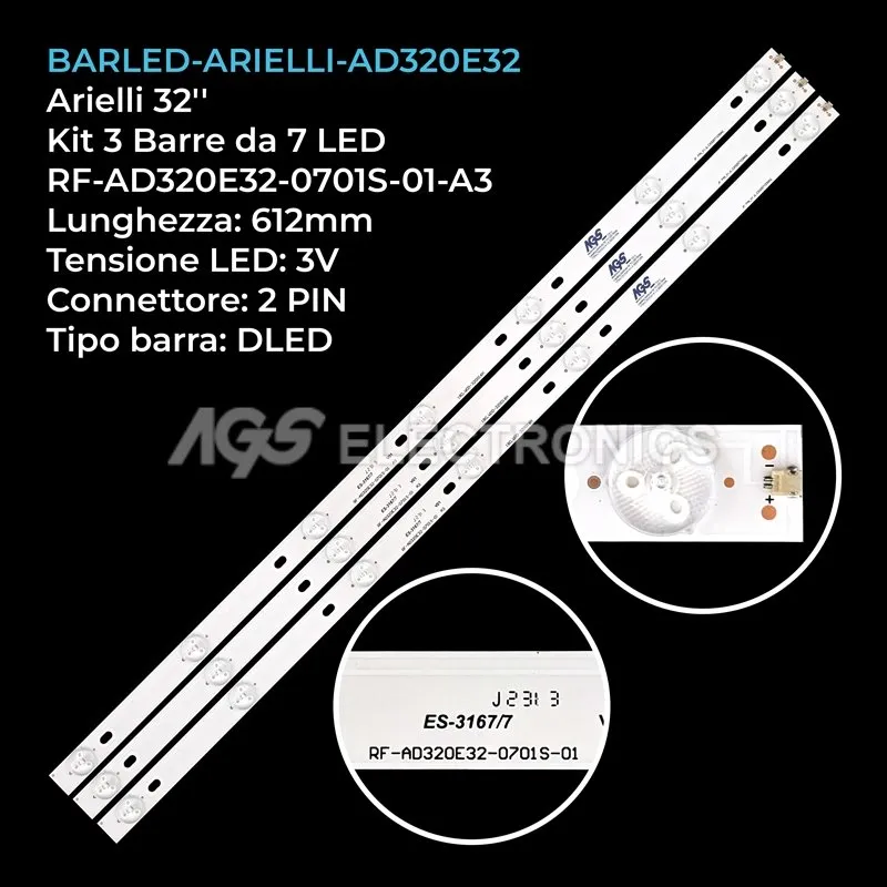 kit 3 barre LED retroilluminazione per Trevi 32 pollici modello LTV3201HD