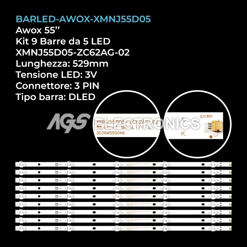 kit 9 barre LED retroilluminazione per BBK 55 pollici modello 55LEX8162