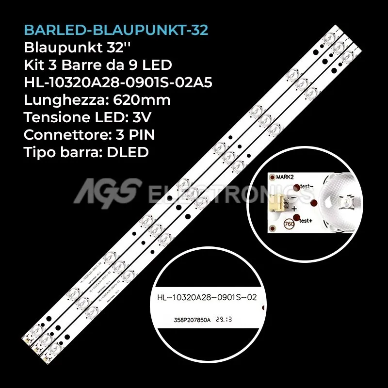 kit 3 barre LED retroilluminazione per Blaupunkt 32 pollici modello B32A147TCHD
