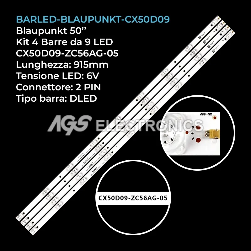 kit 4 barre LED retroilluminazione per Telefunken 50 pollici modello TFLED50S84T2SU