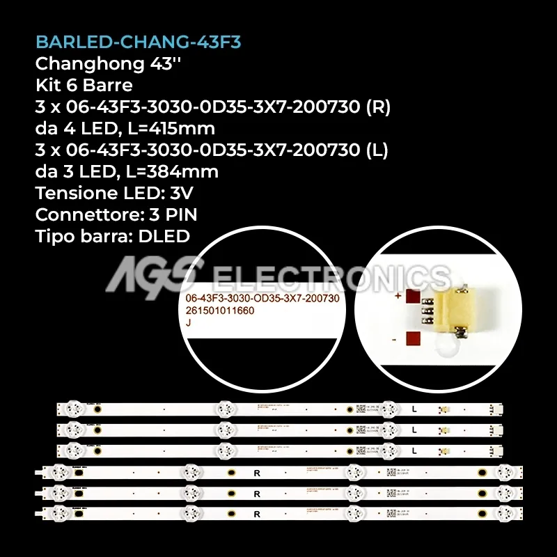 kit 6 barre LED retroilluminazione per Changhong 43 pollici modello 43D2060