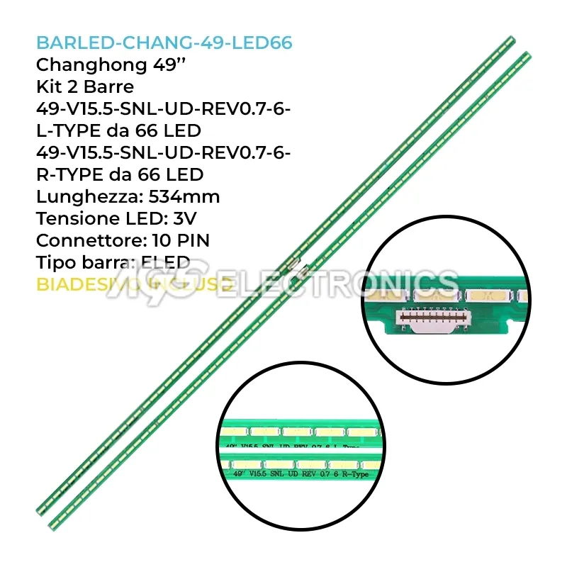 kit 2 barre LED retroilluminazione per Changhong 49 pollici modello 49K3