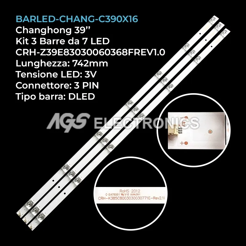 kit 3 barre LED retroilluminazione per Changhong 39 pollici modello 39H80CNC
