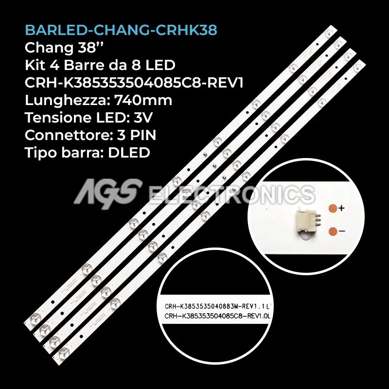 kit 4 barre LED retroilluminazione per Changhong 38 pollici modello 39G5