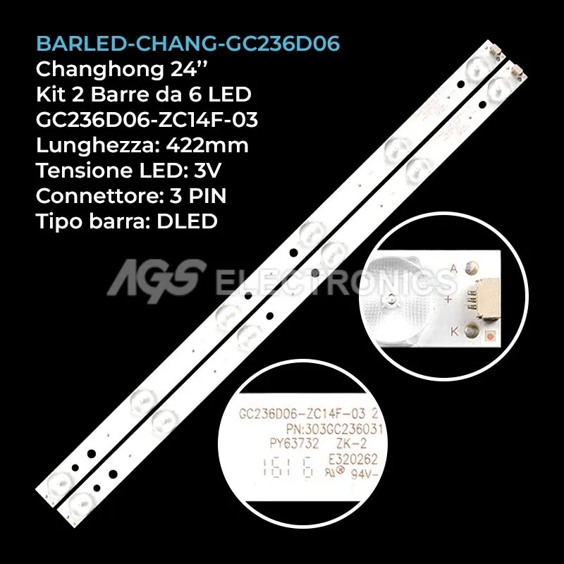 kit 2 barre LED retroilluminazione per United 24 pollici modello LED24BH55