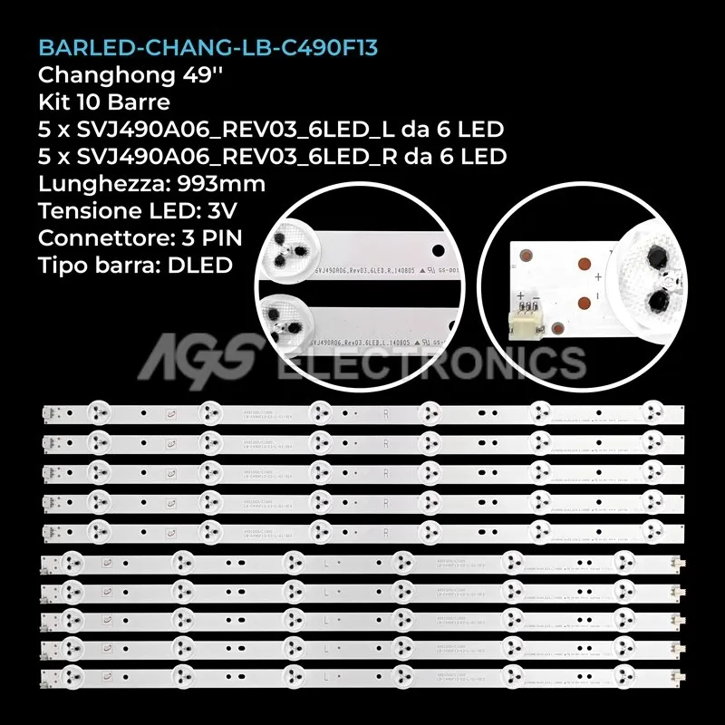 kit 10 barre LED retroilluminazione per United 49 pollici modello LED49B16