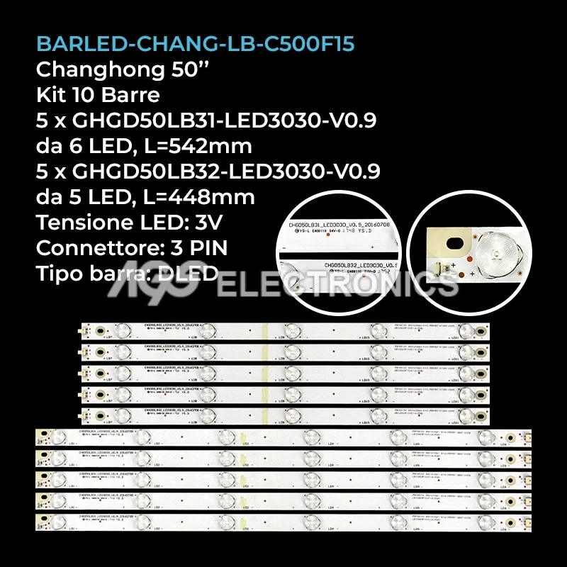 kit 10 barre LED retroilluminazione per Changhong 50 pollici modello 50D3700I