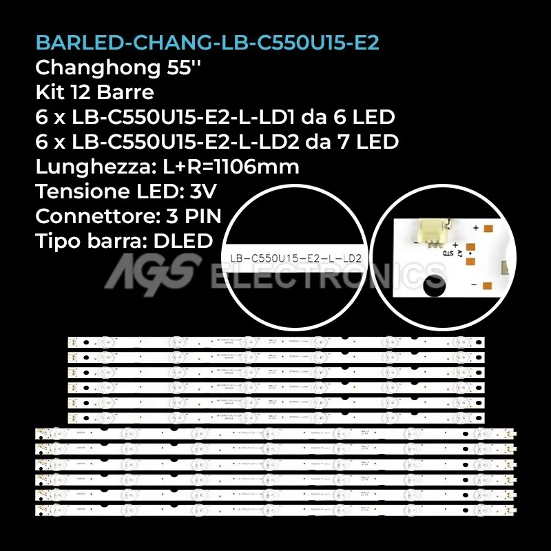 kit 12 barre LED retroilluminazione per Changhong 55 pollici modello UD55D6000I