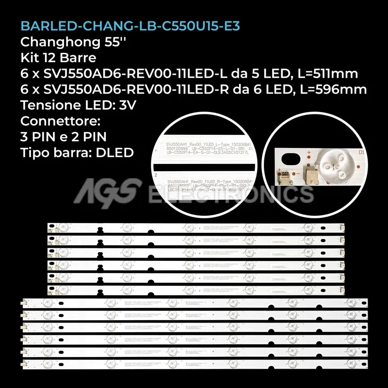 kit 12 barre LED retroilluminazione per Saba 55 pollici modello SA55K65NS