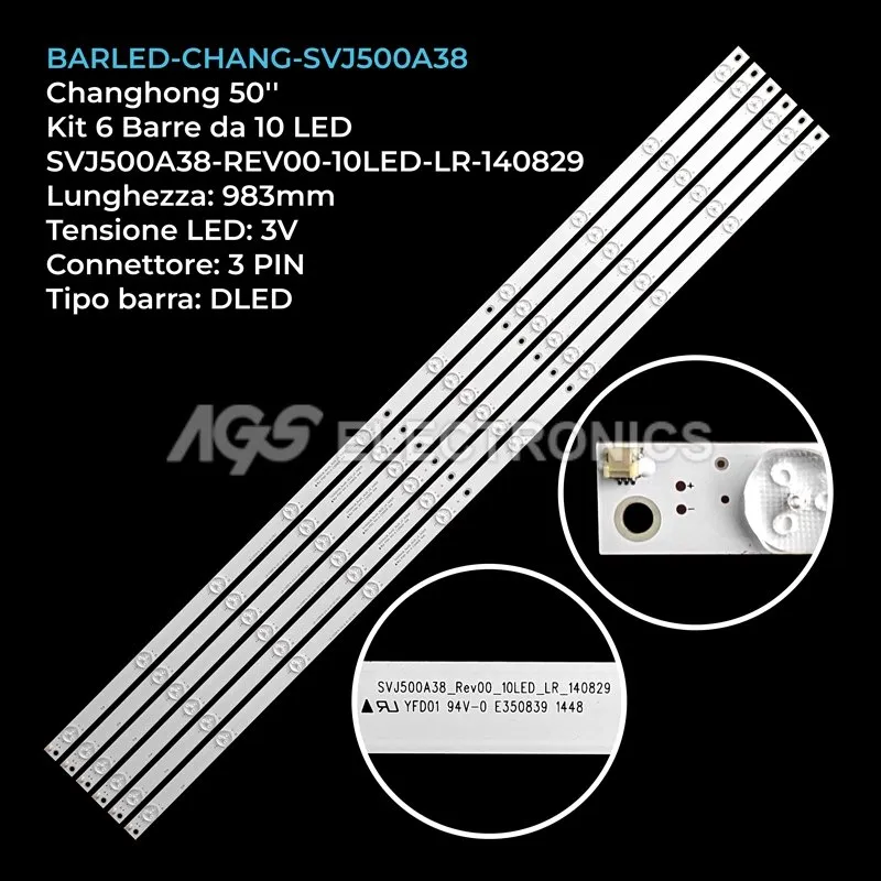 kit 6 barre LED retroilluminazione per Hitachi 50 pollici modello LE50A6R9A