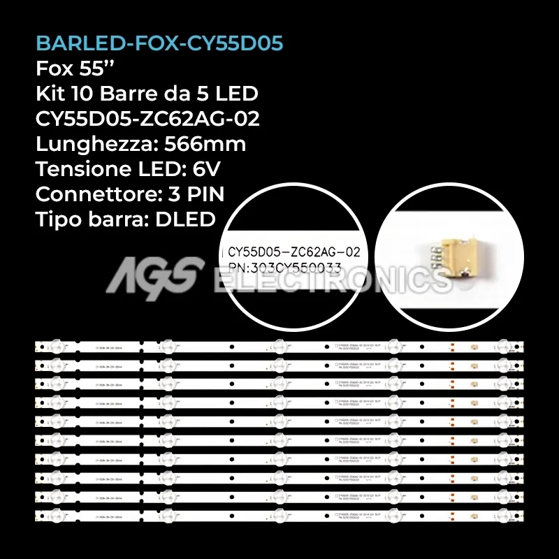 kit 10 barre LED retroilluminazione per Telefunken 55 pollici modello TFLED55S20T2SU