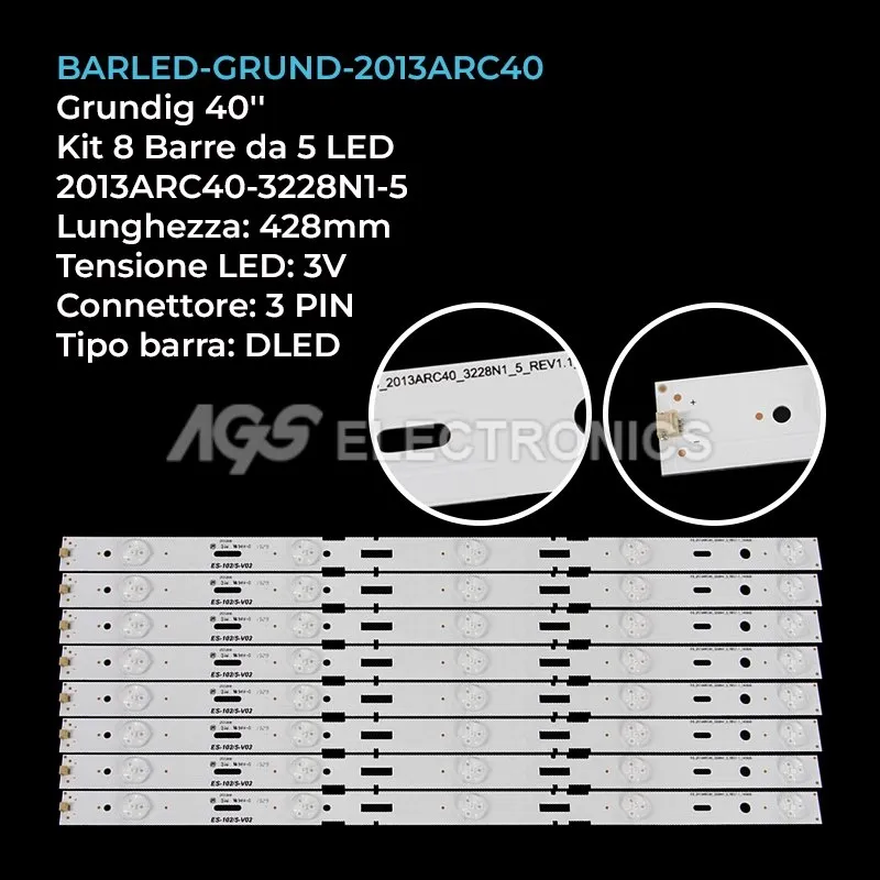 kit 8 barre LED retroilluminazione per Grundig 40 pollici modello 40VLE5429BP