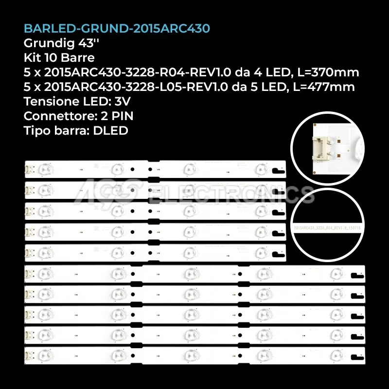 kit 10 barre LED retroilluminazione per Arcelink 43 pollici modello A43L5740