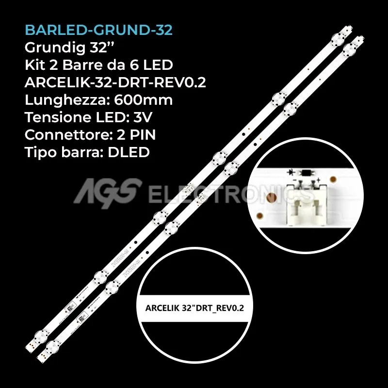 kit 2 barre LED retroilluminazione per Grundig 32 pollici modello 32VLE6730BP