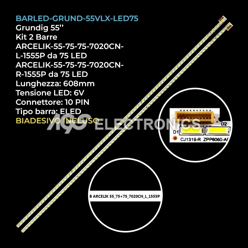kit 2 barre LED retroilluminazione per Grundig 55 pollici modello 55VLX8780