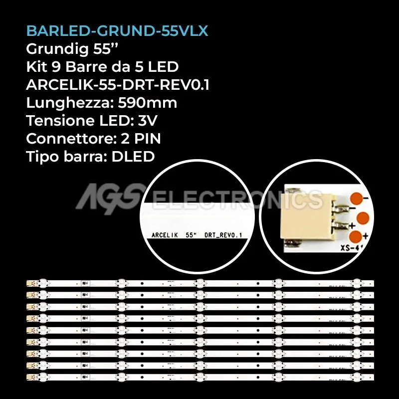 kit 9 barre LED retroilluminazione per Grundig 55 pollici modello 55VLX7730