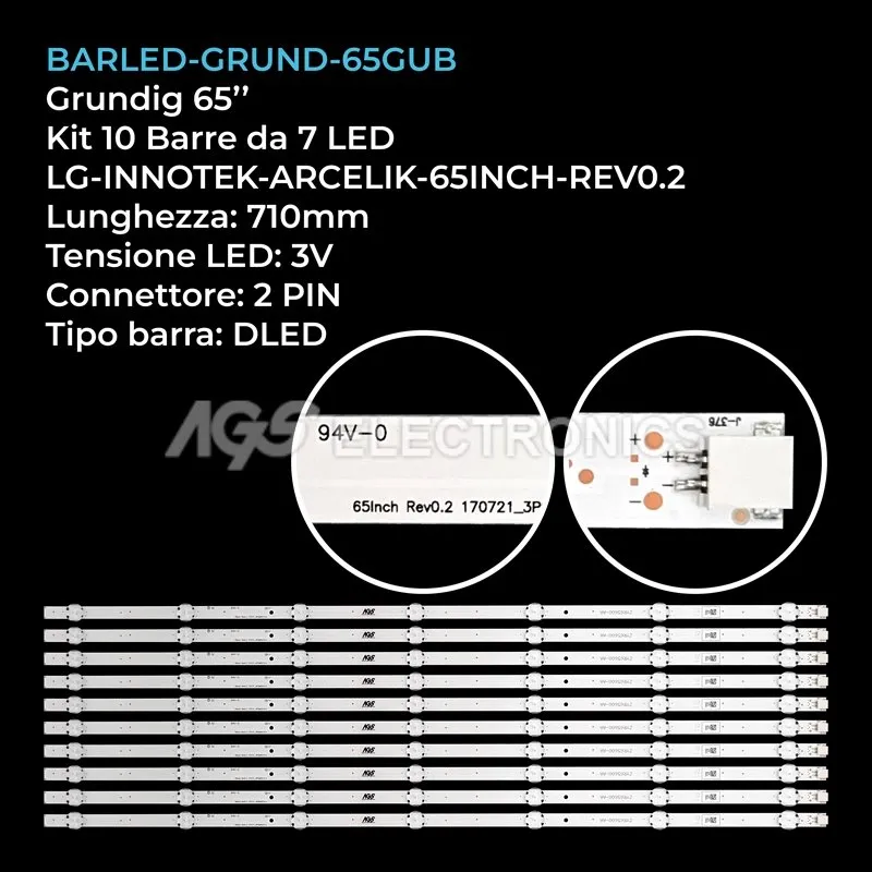 kit 10 barre LED retroilluminazione per Grundig 65 pollici modello 65VLX7100BP
