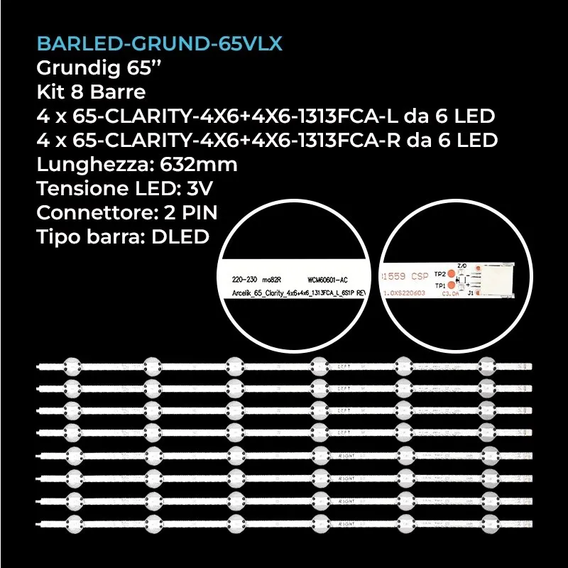 kit 8 barre LED retroilluminazione per Grundig 65 pollici modello 65L8900