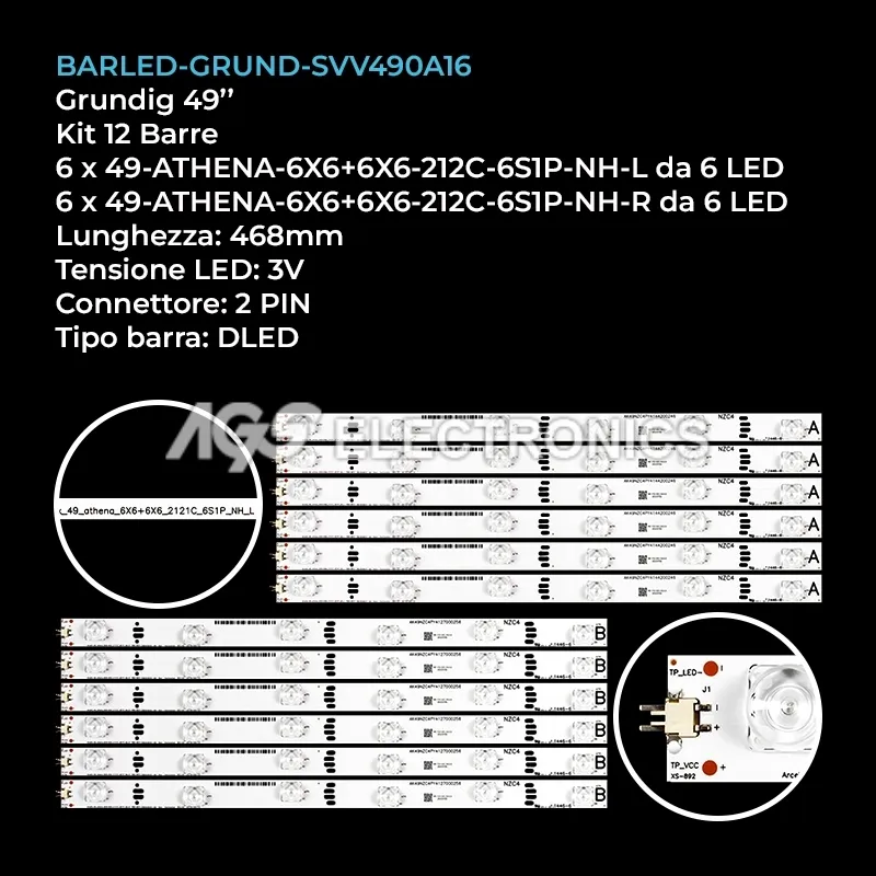 kit 12 barre LED retroilluminazione per Grundig 49 pollici modello 49VLE8570BL