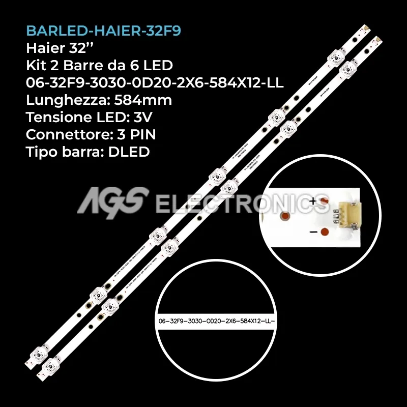 kit 2 barre LED retroilluminazione per Haier 32 pollici modello 32V31