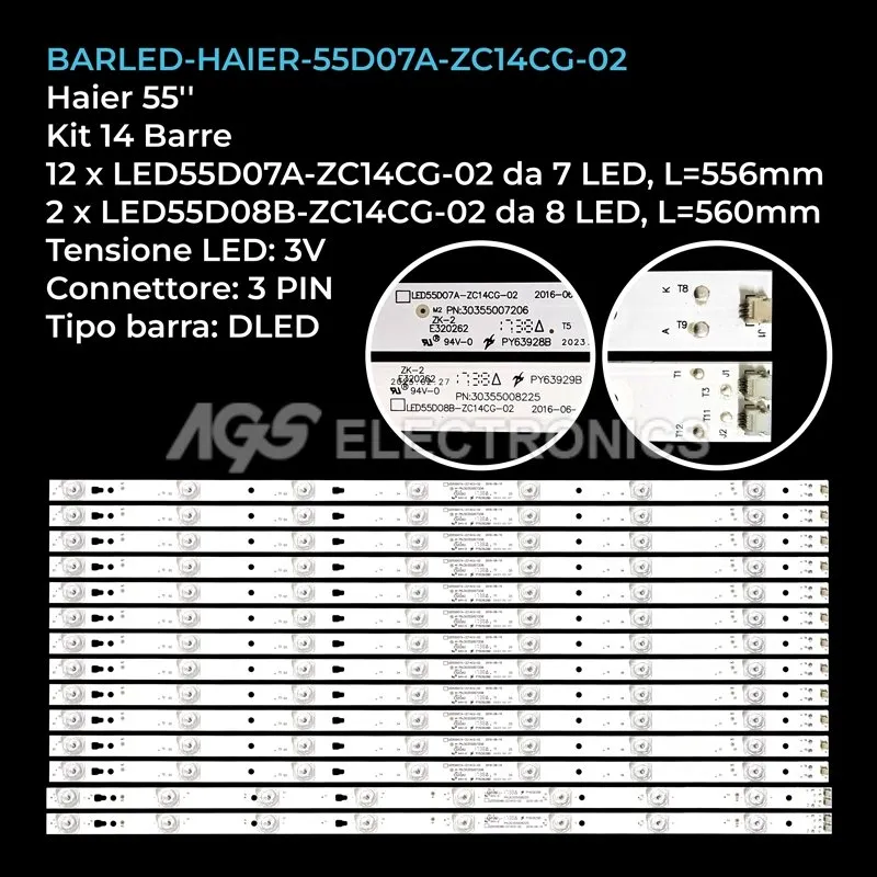 kit 14 barre LED retroilluminazione per Jvc 55 pollici modello LC550DUYSHA1