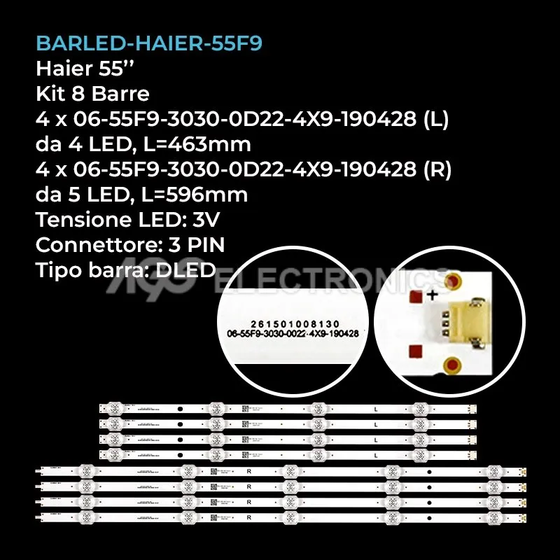 kit 8 barre LED retroilluminazione per Haier 55 pollici modello LU55C61